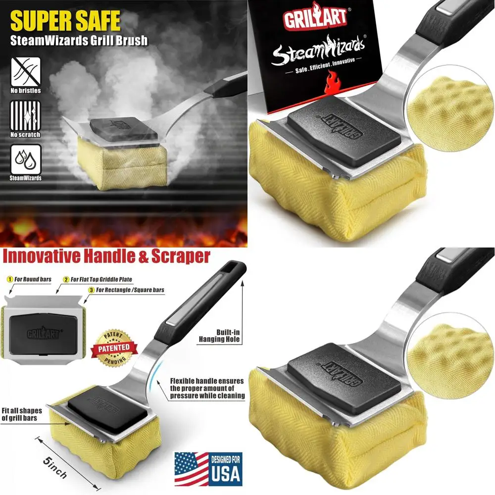 

Усовершенствованный инструмент для чистки гриля — без щетины, со сменной насадкой, идеально подходит для чугунных и стальных решеток, безопасное средство для очистки гриля.