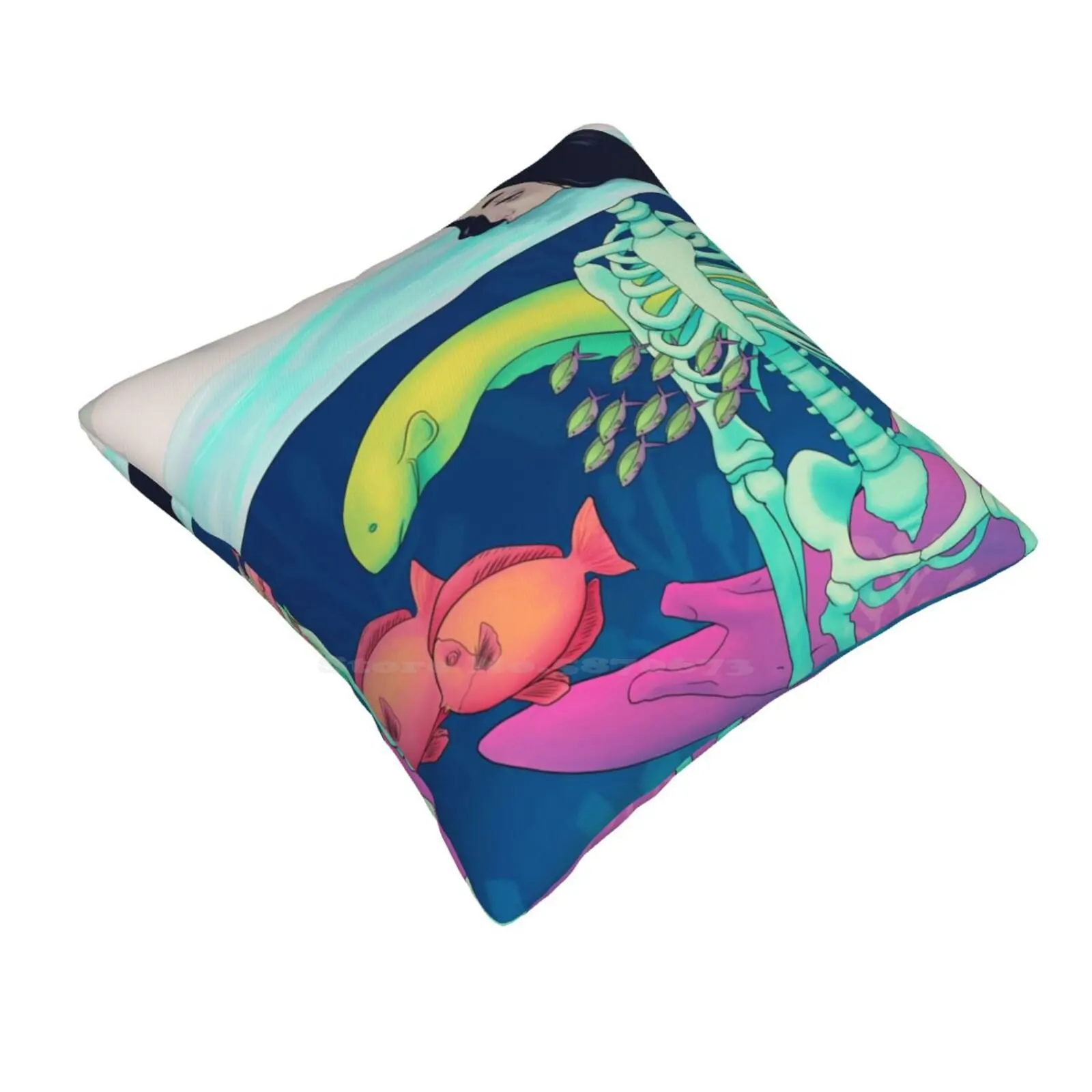 Esquimal Funny Cute Decor Square Pillowcase Woman Skeleton Dead Death Sea Water Fish Ray Algae Animal Eel