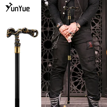 Canne de marche Steampunk avec crâne en or noir, bâton de ma...