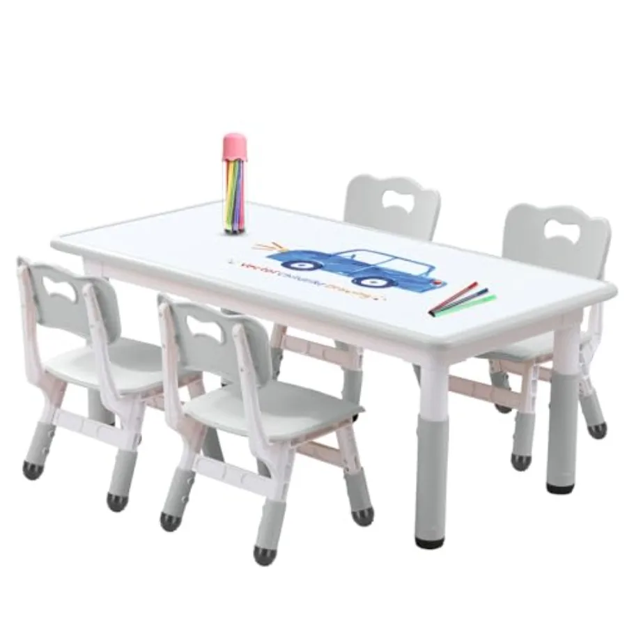 

Table and Chair Set for Toddlers - Adjustable Activity Center with Non-Slip Legs and Graffiti-Proof Surface Ages 3-12