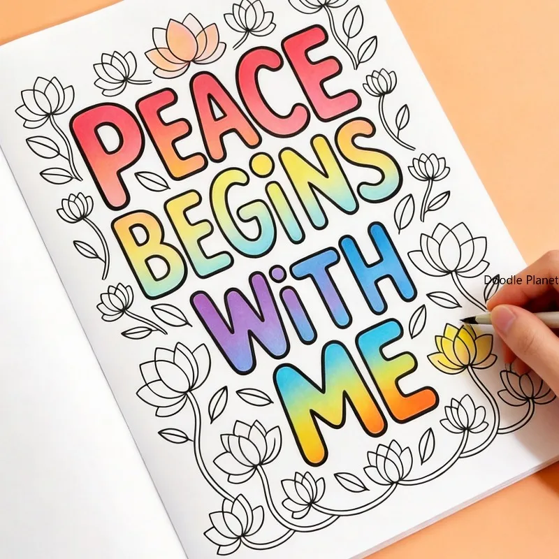 A Motivational English Slogan Meditation Coloring Copy Book, 28 Page Art Font Graffiti Book, Suitable As A Birthday/holiday Gift