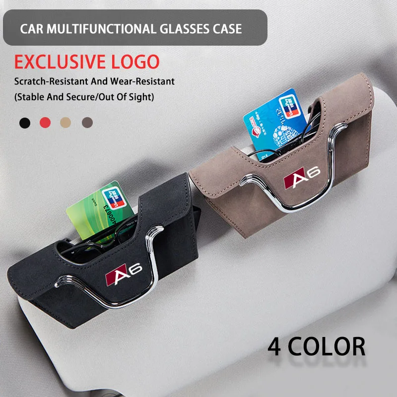 Car Sun Visor Glasses Holder Sunglasses Glasses Case For Audi A6 C5 C6 C7 C8 Carplay 2024 Accessories 2023 key case keychain