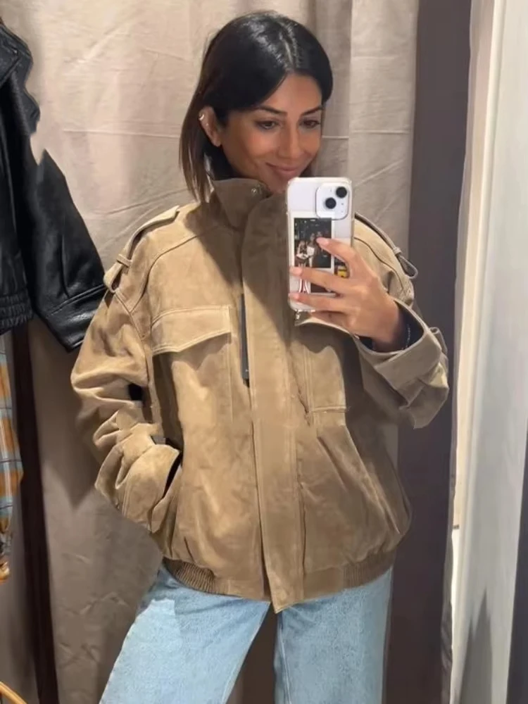 سترة للنساء موضة سترات منفوخة بسحاب وأكمام طويلة معاطف جيب موضة خريف 2025 سترة نسائية ملابس خروج متينة