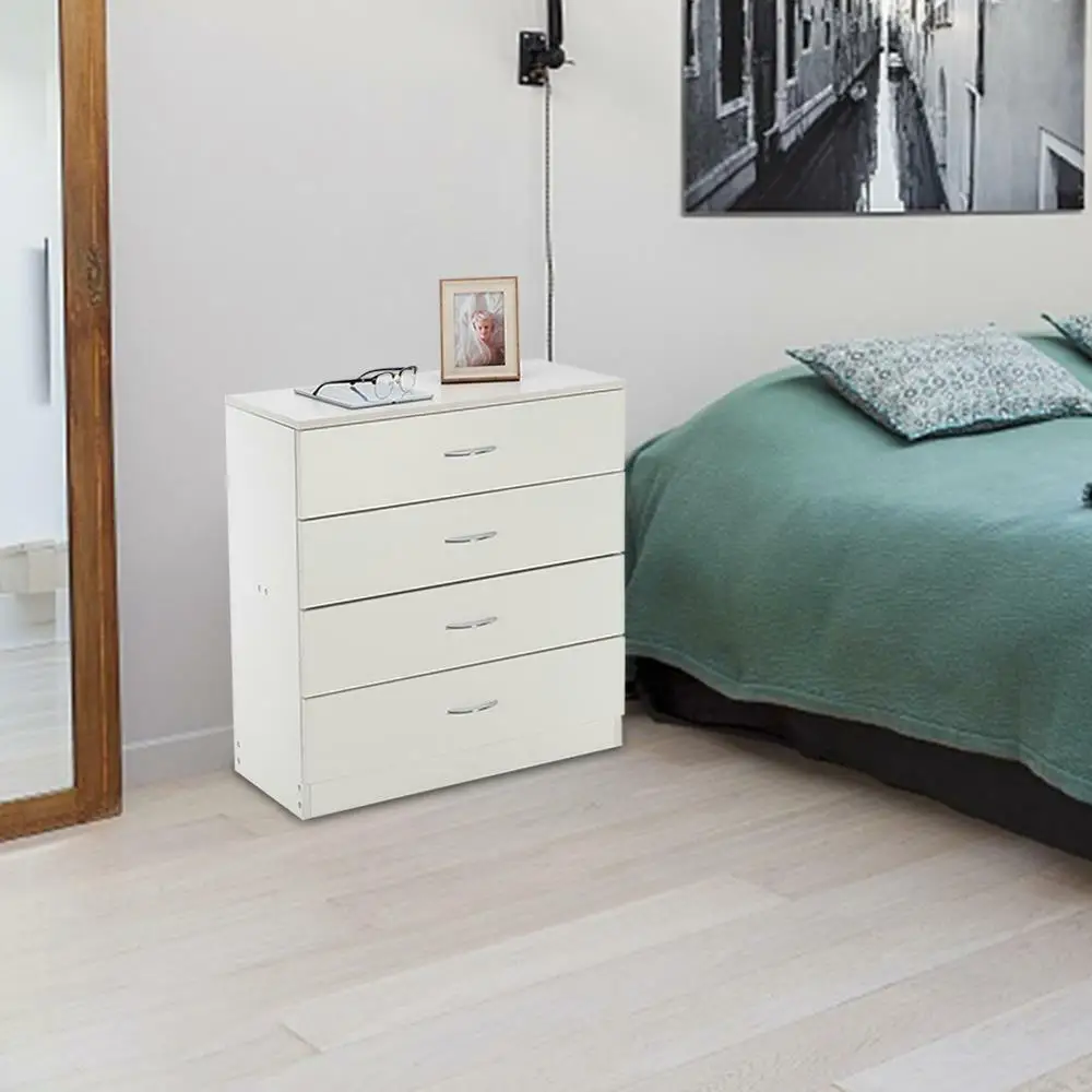 Meuble de Rangement Blanc pour Chambre à Coucher, Commode avec 4 Broches de Proximité