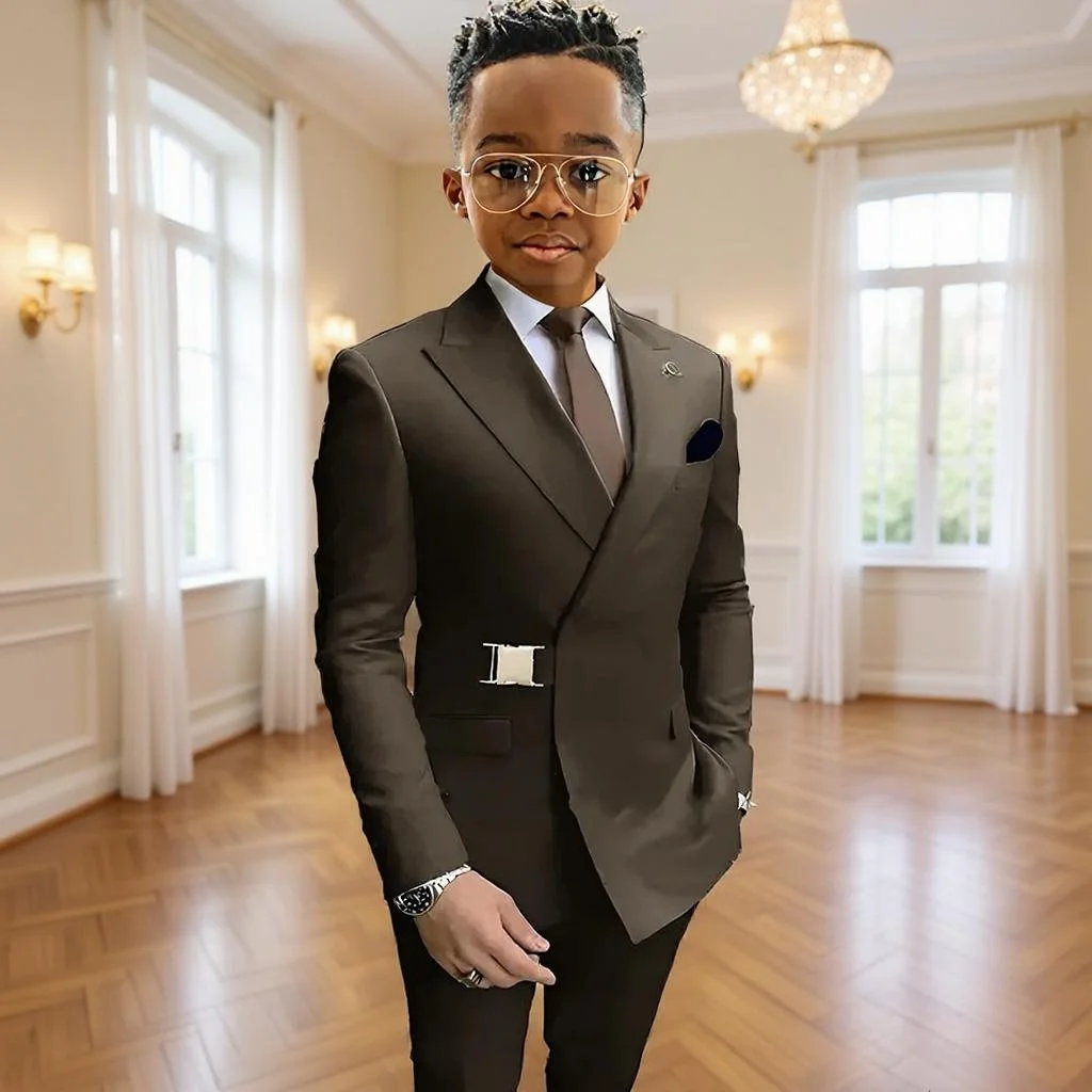 Boy Suits Wedding Kids Tuxedos 2 Pieces Formal Designer Style Child Blazer Peaked Lapel Kids Prom Suits (Jacket+Pants)