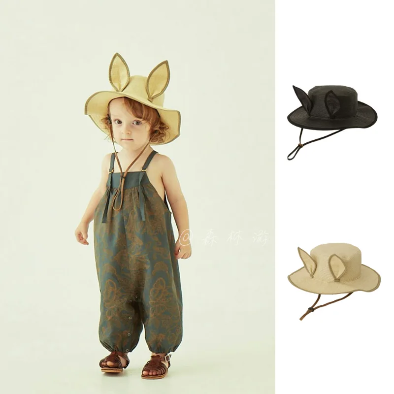 Sun-Protective and Fashionable Kids' Summer Hat with Adorable Bunny Ears and Wide Brim