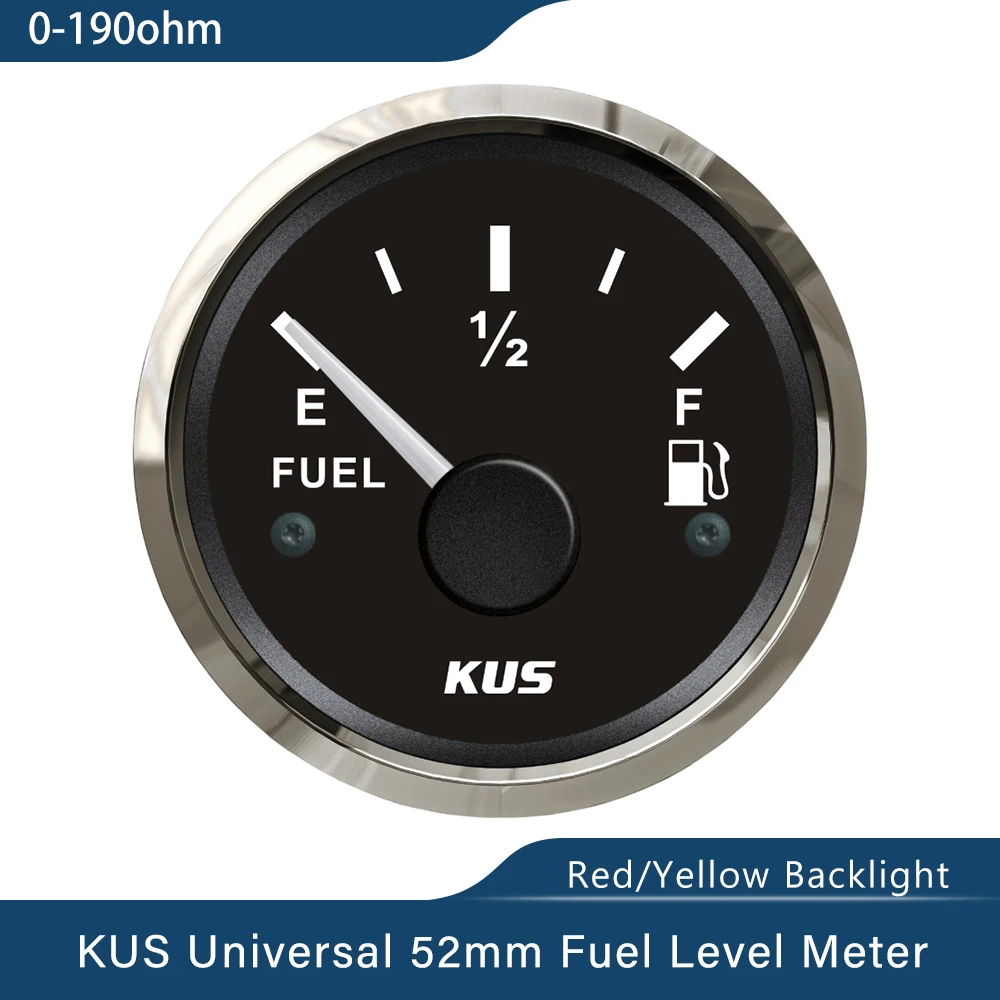 KUS 52mm wskaźnik miernika wskaźnik poziomu paliwa 0-190ohm 240-33ohm z czerwonym żółtym dostępnym podświetleniem 12V/24V do ciężarówki łodzi samochodu