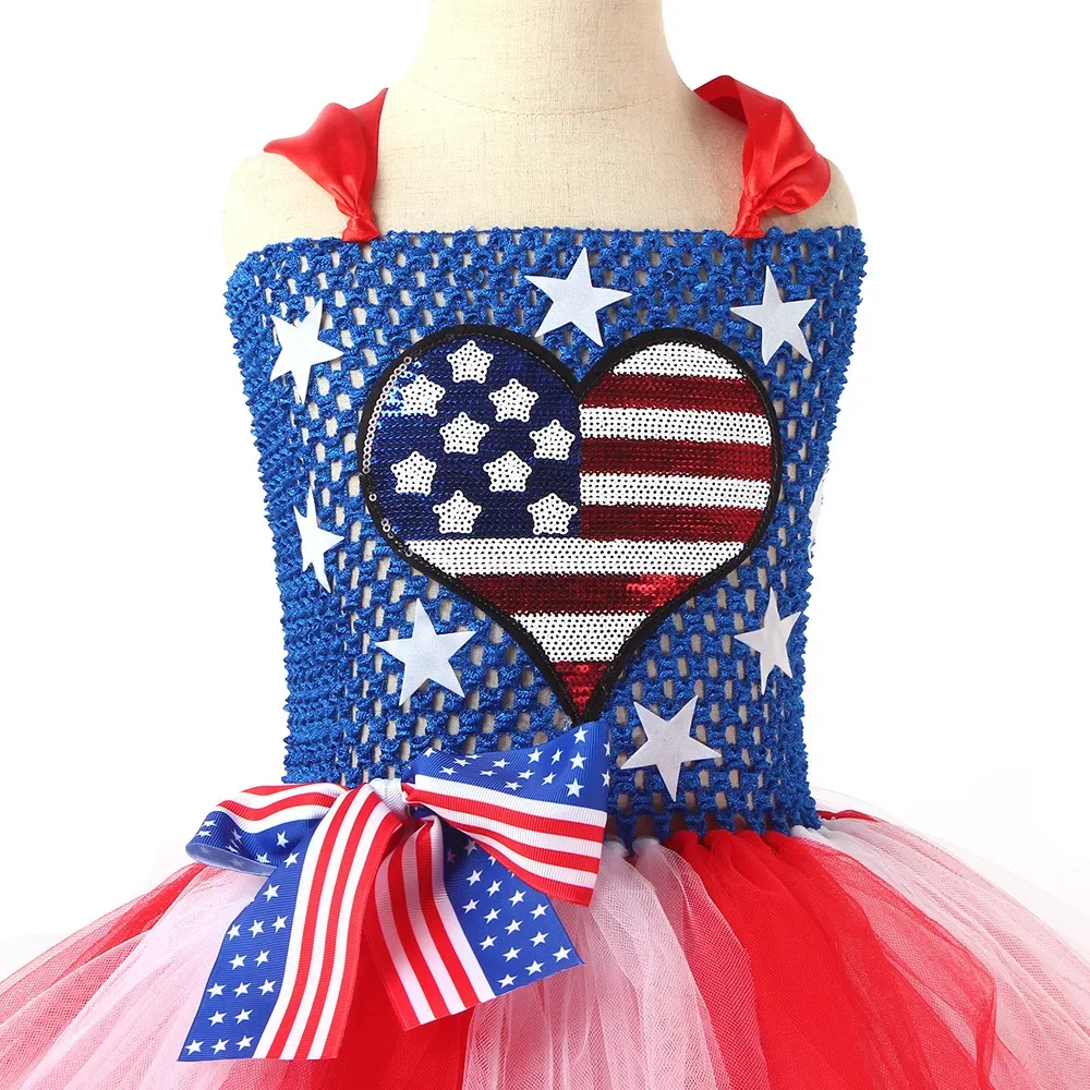 Vestido elegante de fiesta de Halloween para niñas, falda de tul Linda para actuación en escenario, disfraz del Día de la Independencia Americana