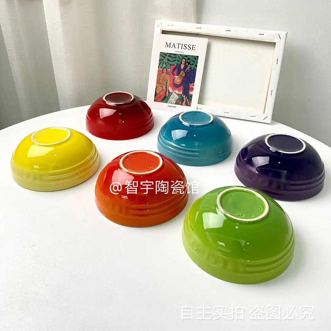 Rainbow 6-inch Noodle Bowl Gradient Color Bowl High Color Enamel Lamian Noodles Bowl 15cm Rice Salad Household Tableware