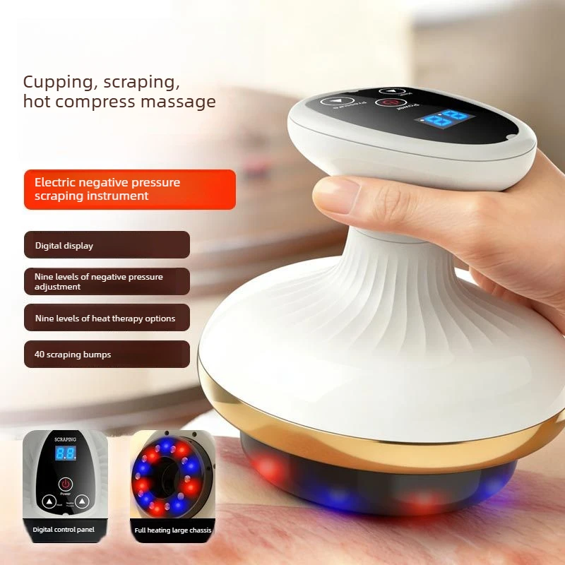 Electric Cupping Scraping Massager 40 Nodes 9 Levels Digital Display High Suction Easy Operate Hot Compress Body Massager Tools