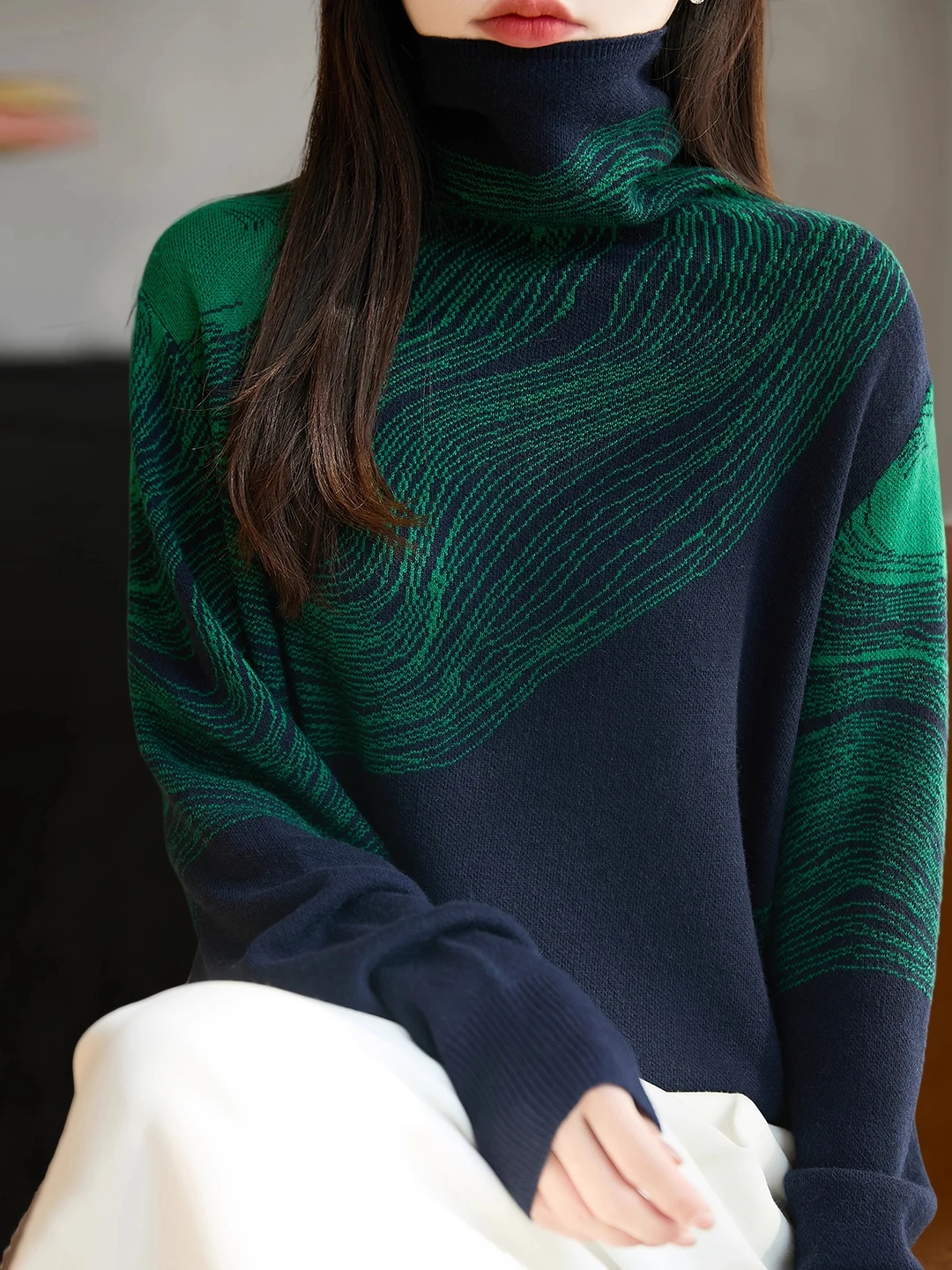 

Faionable High Ne Color Blo Knitted Base irt Women's Sweater Autumn Winter Thi Long Sve Commute Sle Korean Ver...
