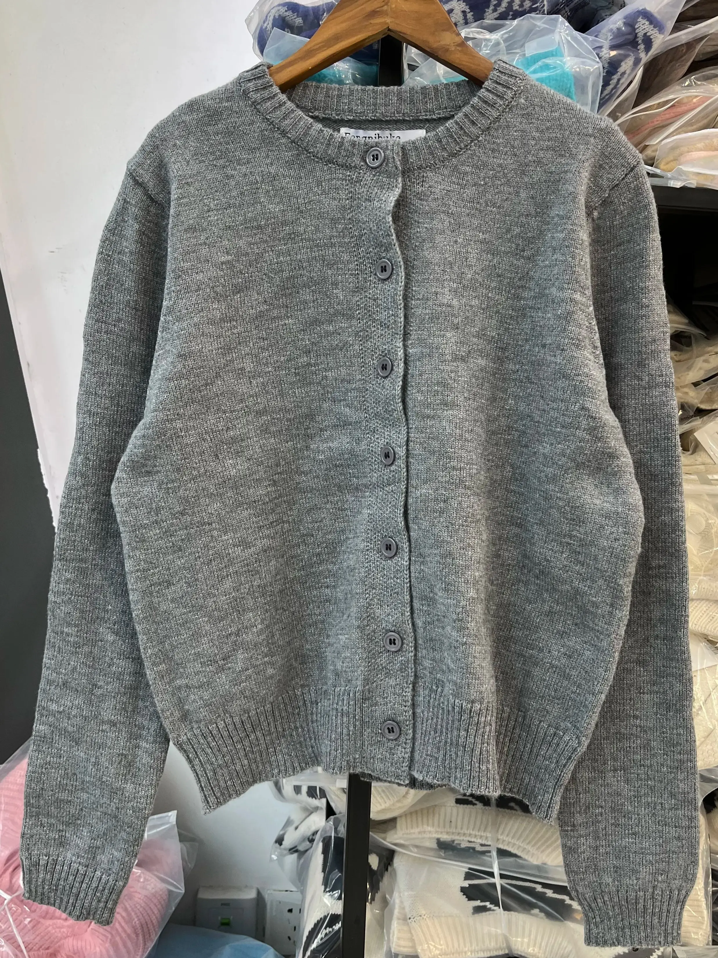 XNWMNZ moda damska 2024 jesień/zima mieszany sweter podstawowy damski Vintage O Neck z długim rękawem wszechstronny damski płaszcz z dzianiny