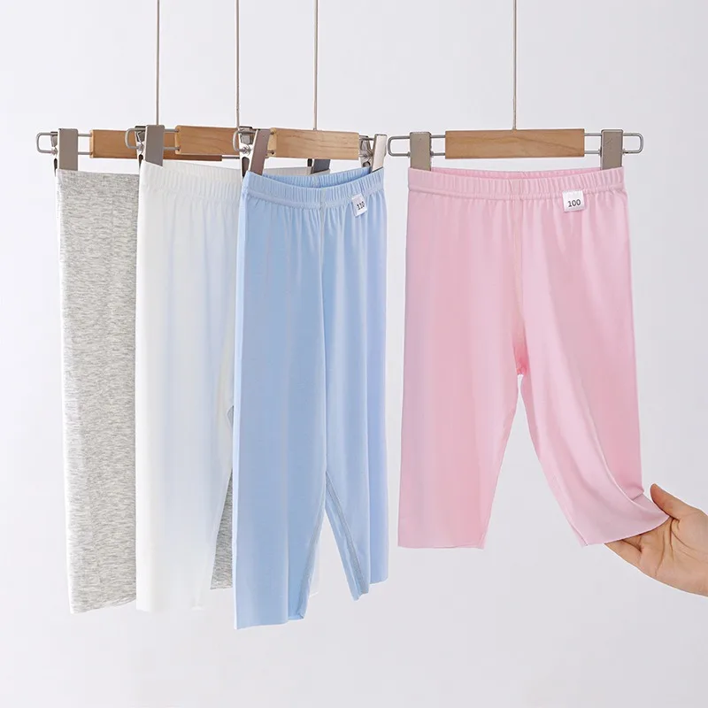 Kids Capri Pants Summer 2025 Boys Girls Stretch Comfortable Sleepwear Thin Seamless Homewear
