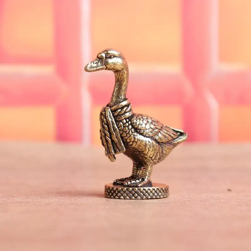 New Ancient Brass Small Tea Pet Ornaments Scarf Goose Figurines Lucky Copper Home Decoration For Study Desk Living Room