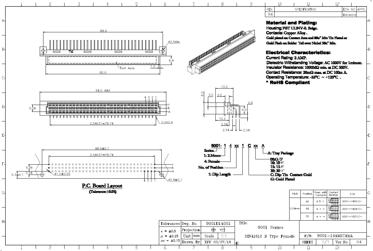 2 PIÈCES/9001-14321C00A 9001-14641C00A 9001-14961C00A 9001-18101C00A 9001-18161C00A 9001-18201C00A 9001-18301C00A DIN41612 connexion