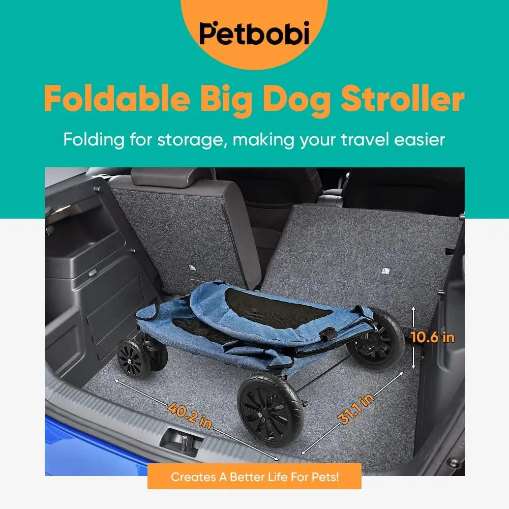 Cochecito de perro para perros grandes, transpirable, gran espacio, tela Oxford impermeable y bolsa de almacenamiento, desmontable