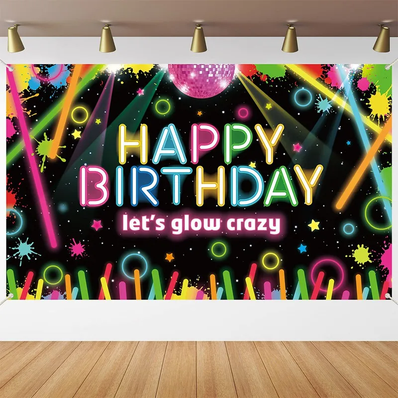 Fluorescence Backdrop Happy Birthday Party Decorations Kids Adults Backdrops Banner Curtain Baby Shower Photographic Background image 3