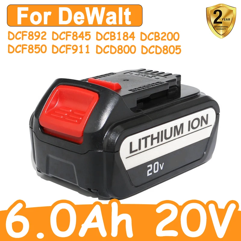 6.0Ah 20V Battery For DeWalt replaceable DCF892 DCF845 DCB184 DCB200 DCF850 DCF911 DCD800 DCD805 Power tool batteries