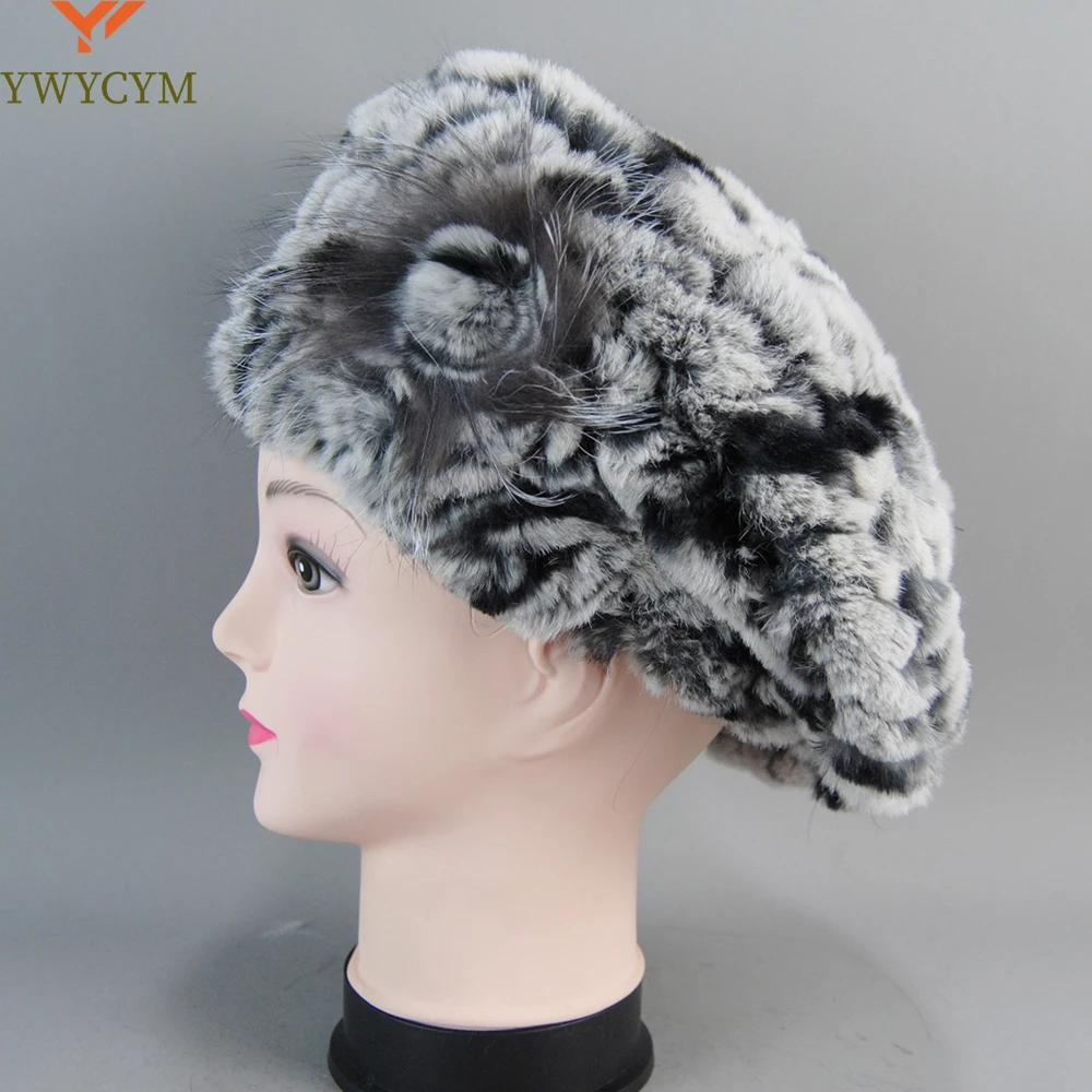 Brand Winter Warm Soft Real Fur Knitted Beret Caps Women Real Rex Rabbit Fur Striped Hats Lady Real Rex Rabbit Fur Beanies Girls