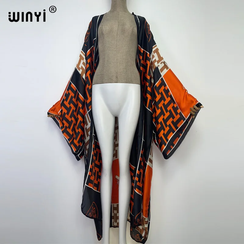 2022 WINYI new africa Boho Printed Long Kimono holiday Dress Bikini Wrap Cover-ups Women Summer Clothes Beach Wear maxi kaftan