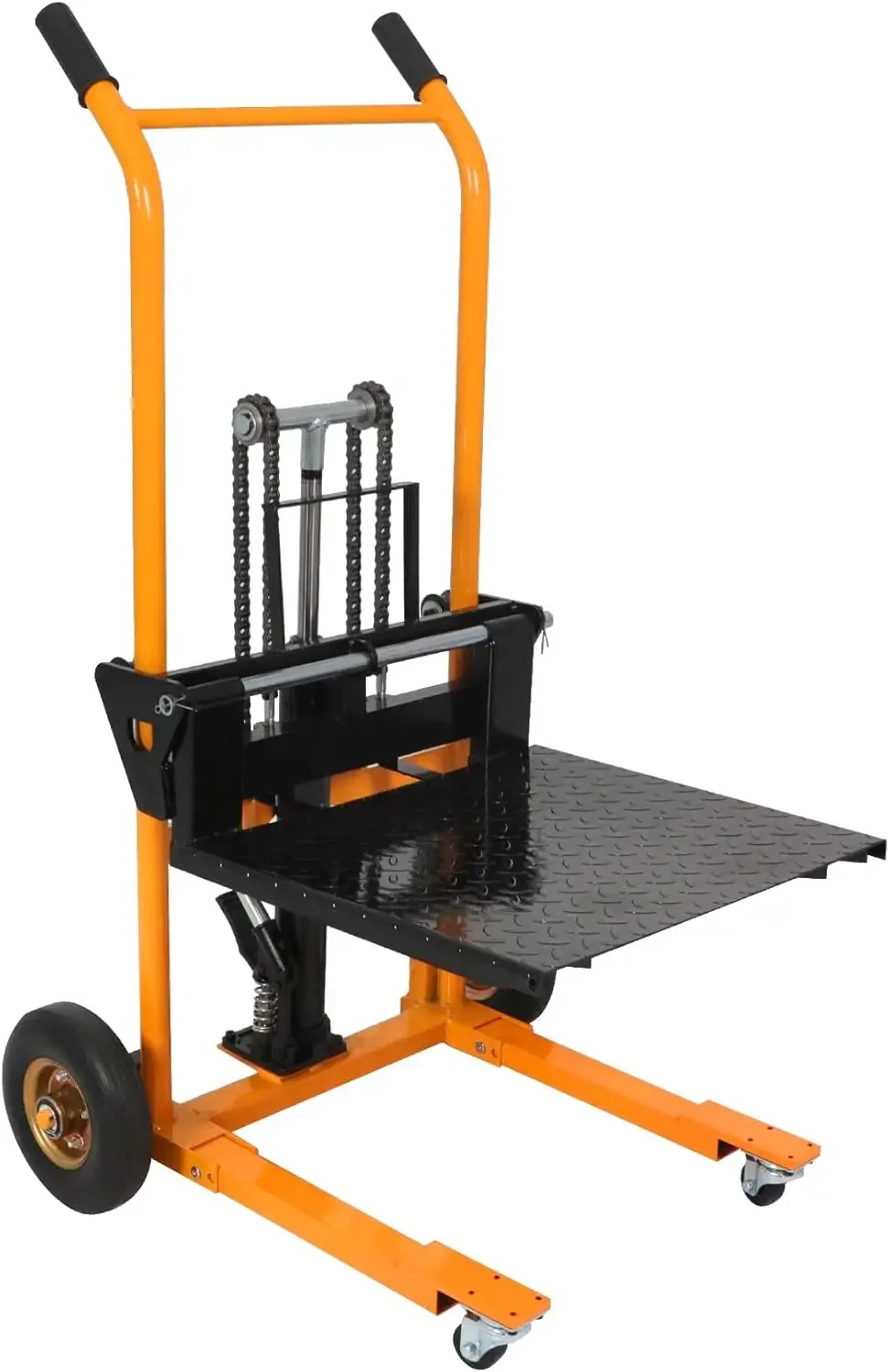 Hydraulic Material Lift, 440 lbs Capacity 35.4" Lifting Height, Manual Winch Pallet Jack Truck Dolly with Swivel Casters and Lif