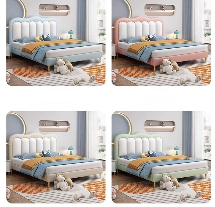 Hot Selling Simple Child Upholstered Colorful Bed Full Solid Wood Frame Beds 3 Drawers Storage Soft Twin Bed for Boys Kids Girls
