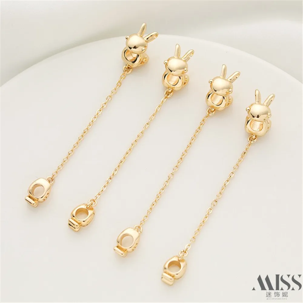 14K Golden Rabbit Radish Flat O Large Hole Bead Hanging Chain Safety Chain Bracelet Necklace DIY Jewelry Accessories