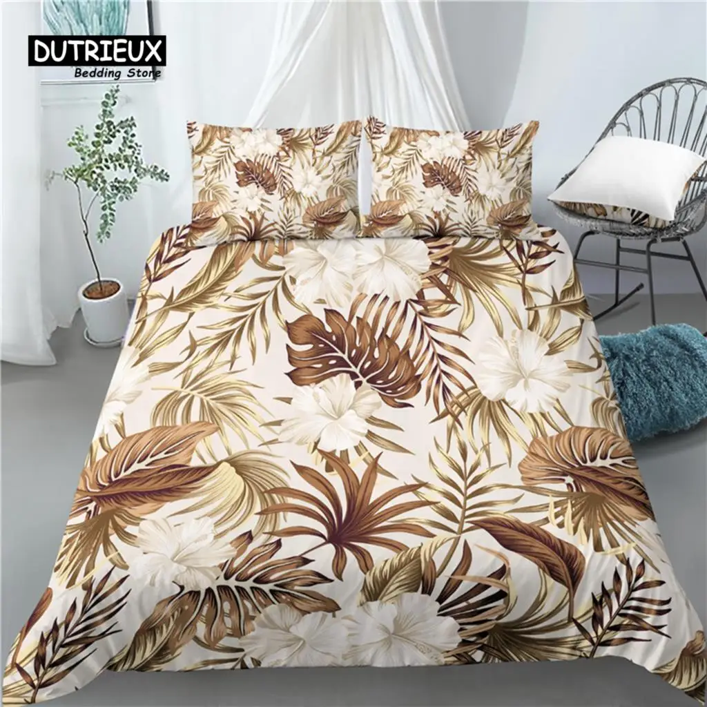 

Home Living Luxury 3D Palm Leaves Print 2/3Pcs Comfortable Duvet Cover PillowCase Bedding Sets Queen and King EU/US/AU Size