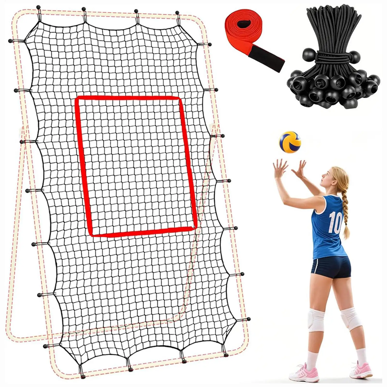 バレーボールリターンネット-7x4フィート-ヘビーデューティトレーニング機器-スポーツリバウンダー-弾性ロープとターゲット付き-屋外裏庭コート用