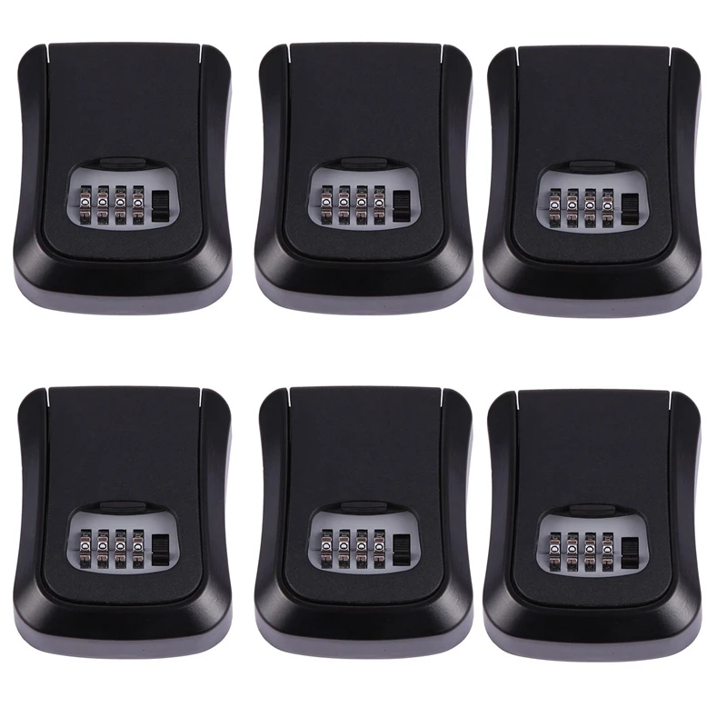 

Hot-6X Black Password Key Lock Box Wall Mounted Zinc Alloy Key Box Weatherproof 4 Digit Combination Key Storage Lock Box