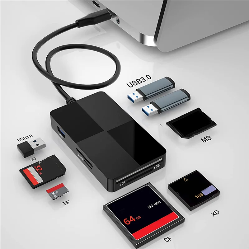 Концентратор USB C VO-8-в-1, USB-адаптер для чтения карт памяти SD CF/SD/TF/XD/MS, для ноутбука Micro-SD Micro-SDXC SDHC