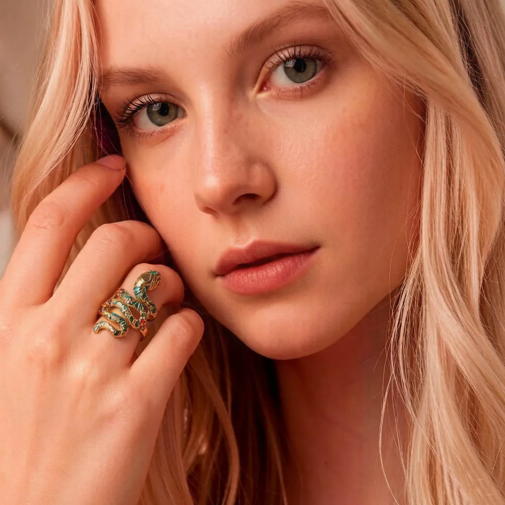 Bright Golden Snake Pave Ring,Europe Style Bohemia Fine Jewerly For Women,New Gift In 925 Sterling Silver