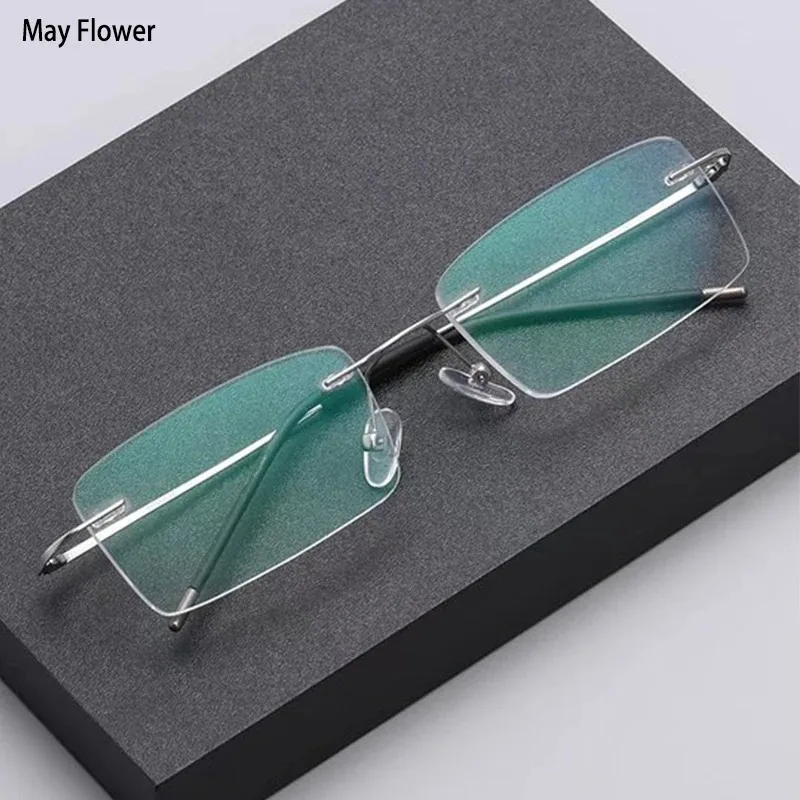 Rahmenlose ultraleichte Lesebrille, Anti-Blaulicht-Presbyopie, randlose Brille für Männer und Frauen, einfache quadratische Brille