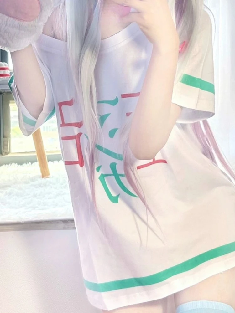 تي شيرت صيفي ياباني مطبوع عليه حروف لعام 2025 تي شيرت هاراجوكو عتيق كبير الحجم Y2k ملابس جمالية للسيدات ملابس الشارع الشهير تي شيرت غير رسمي #4