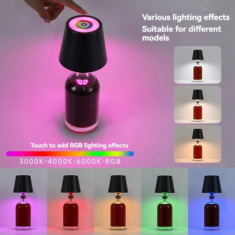 Wireless Bottle Lamp RGB Modes & 3 Color Stepless Dimming Table Lamp Rechargeable Bottle Lights For Bars White