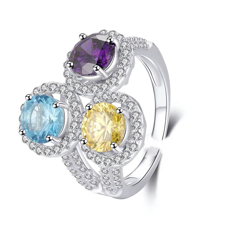 3 Colors Round AAAAA zircon Finger Ring 925 sterling silver Party Wedding band Rings for Women Promise Birthday Jewelry Gift