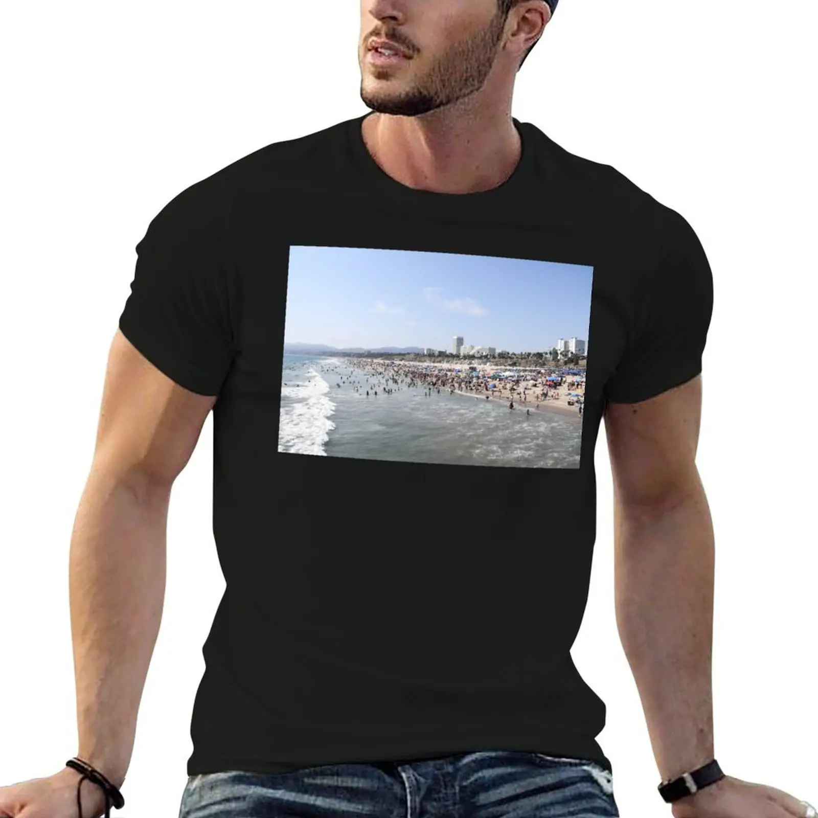Santa Monica Beach T-Shirt summer shirt Short sleeve tee t shirts for men cotton