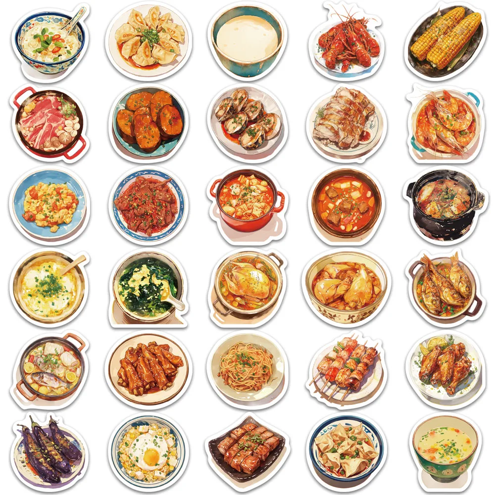 30PCS Creative Chinese Restaurant Series Sticker Pack Decoration Laptop Phone Case DIY Personalized Waterproof Stickers