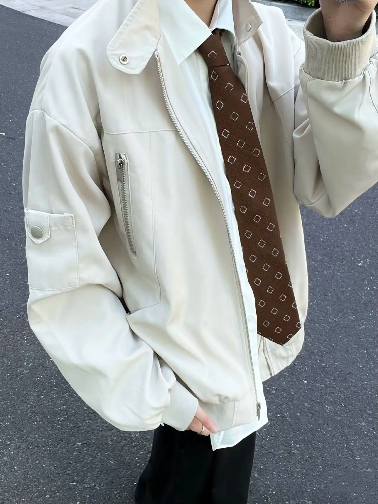 

Casual American High Street Jaet Zipper Stand Collar Workwear Pilot Sle Men's Loose Fit Autumn Winter New Faion Outerwear