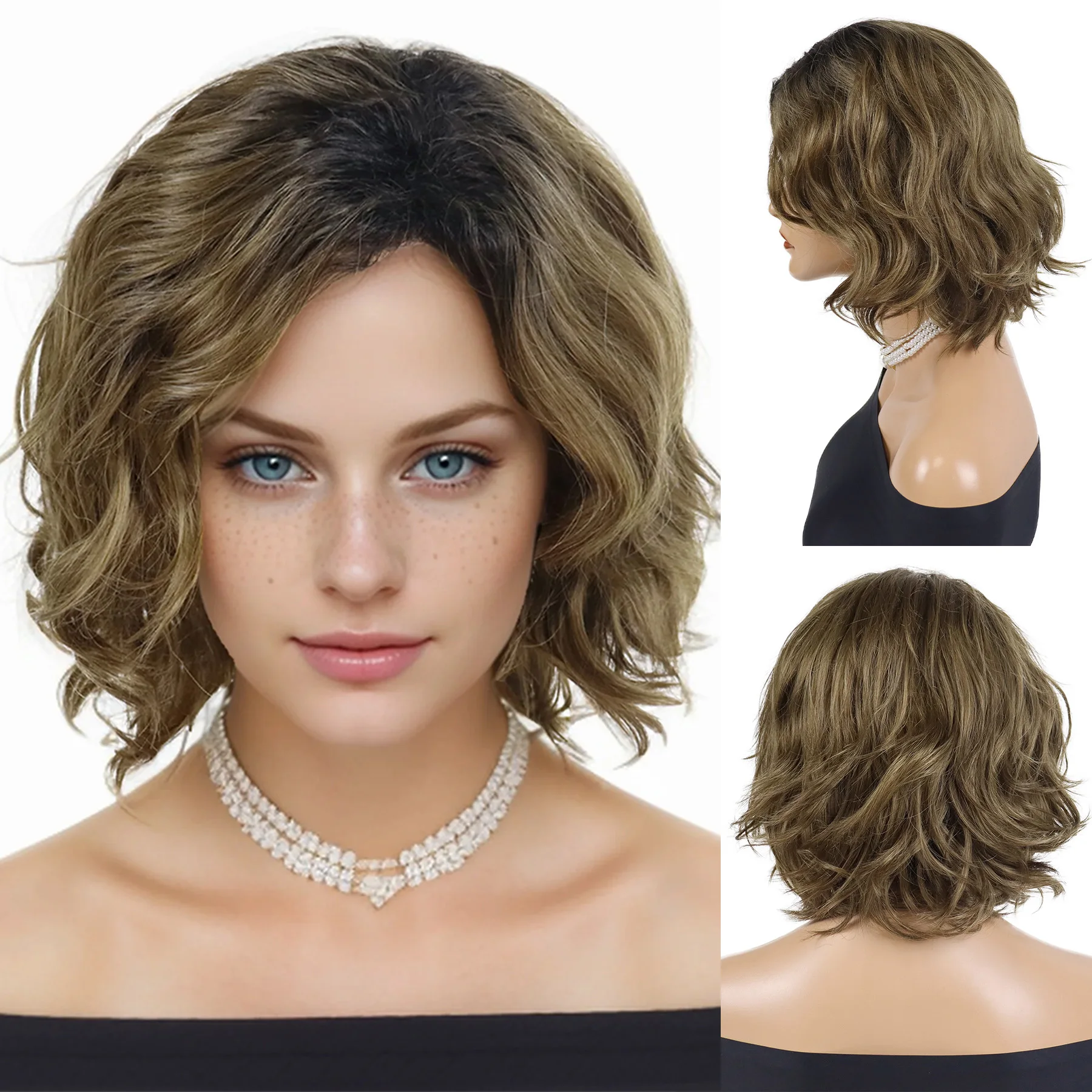 

Парики из каштановых волос для женщин, женский короткий вьющийся парик для мамы с наклонной челкой, модная вьющаяся прическа, повседневный косплей, вечеринка на Хэллоуин