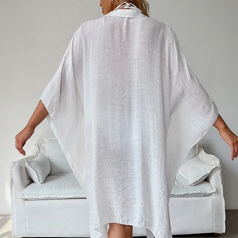 Long Blouse Women Shirt Tunic White Chiffon Maxi Outfits for Woman 2023 Summer Beach Cover-ups Black Pareo Blouses Tunics New