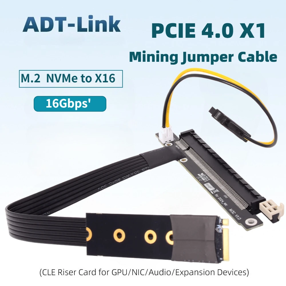 

Кабель-удлинитель ADT-Link M.2 NVMe на PCIe 4.0 3.0 X16 Gen4 X1, адаптер-переходник для видеокарт A/N, для майнинга BTC