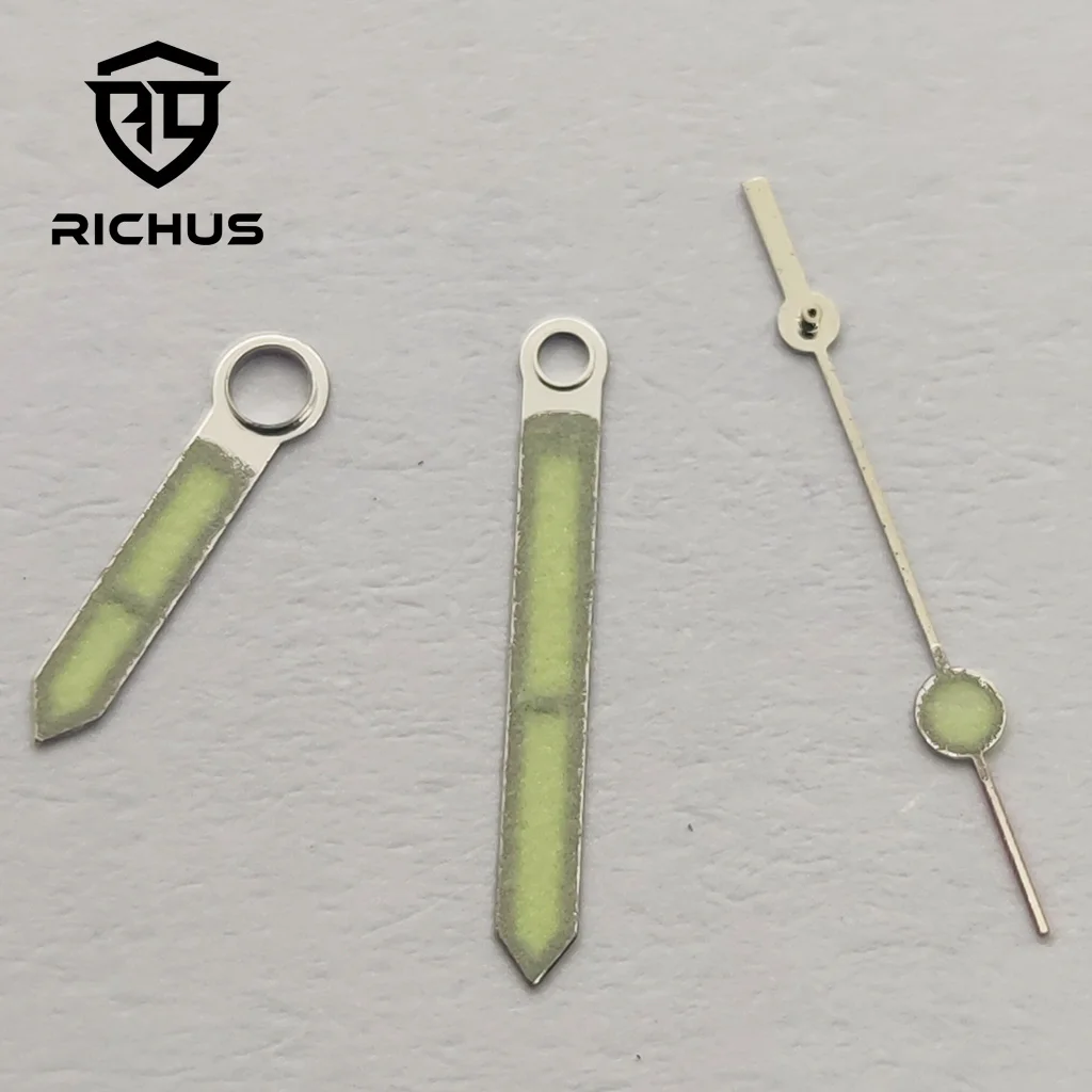 RICHUS NH35-Uhrzeiger, silberne Uhrzeiger, grün leuchtend, passend für NH34 NH35 NH36 ETA 2824 2836 Miyota 8215-DG-Uhrwerk