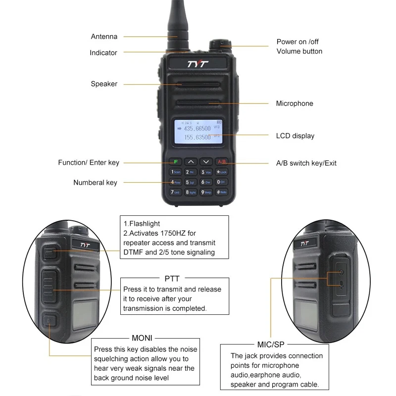 TYT-Walkie Talkies Portáteis de Longo Alcance, Banda Dupla, Transceptor Portátil Analógico, VHF, UHF, 144 MHz, 430MHz, 5 Watt, TH-UV88