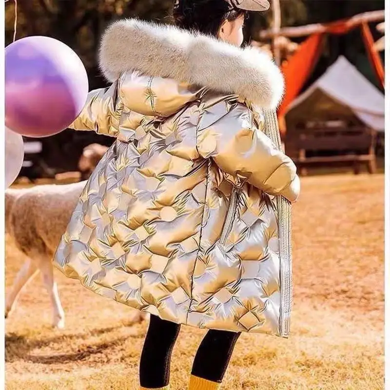 

Kawaii повседневное пальто, топы, модная детская одежда, зимнее пуховое хлопковое пальто для девочек, средней длины, новинка 2025, зимняя одежда, детская флисовая одежда