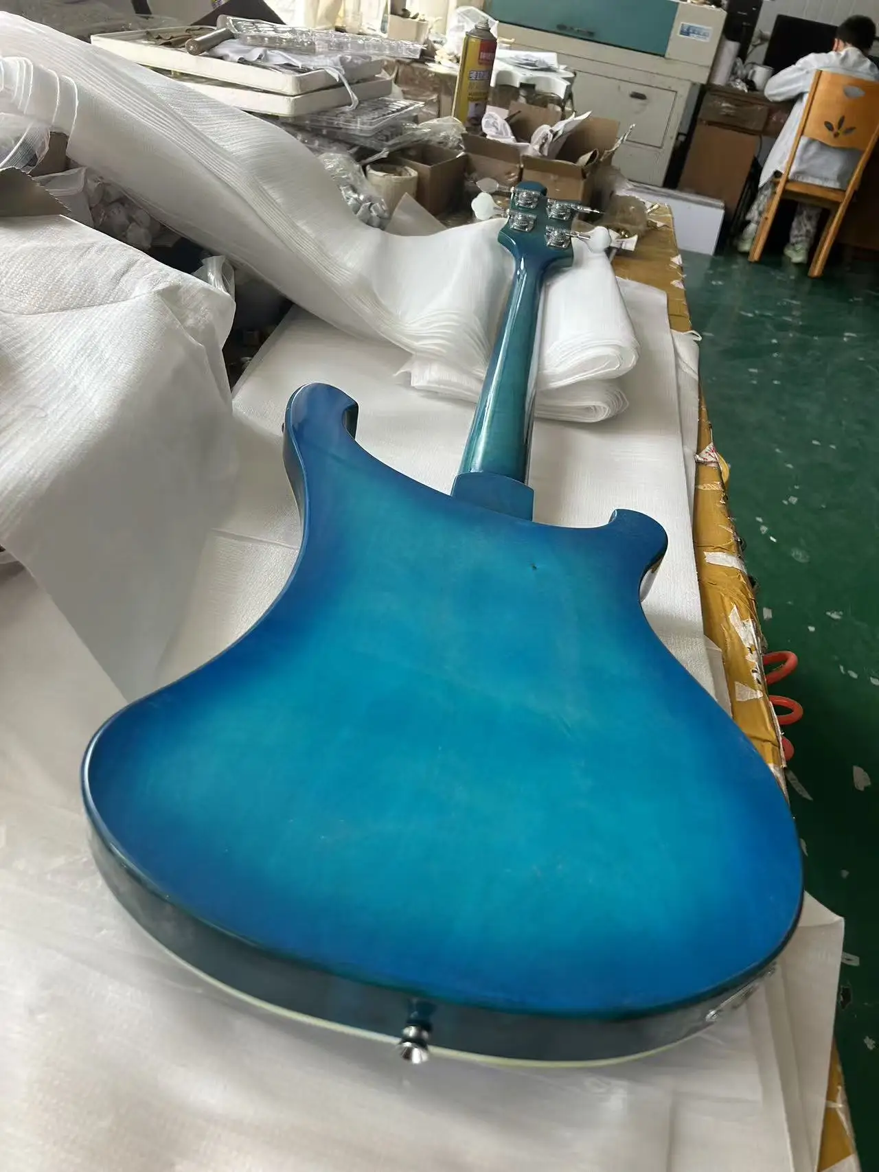 Custom 4003 Left Hand 4 String Electric Bass Guitar Blue Gradient Body Chrome Hardware view 5