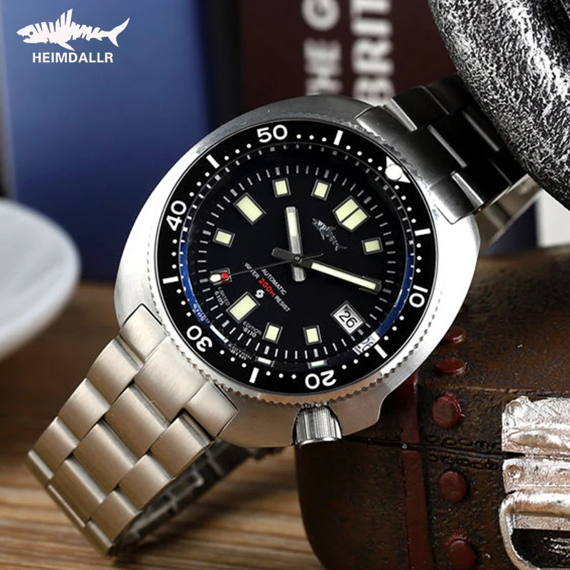 Heimdallr 6105 Turtle Captain Willard Watch Sapphire Crystal 44mm Black Dial Luminous Japan NH35A Automatic Mechanical Watches