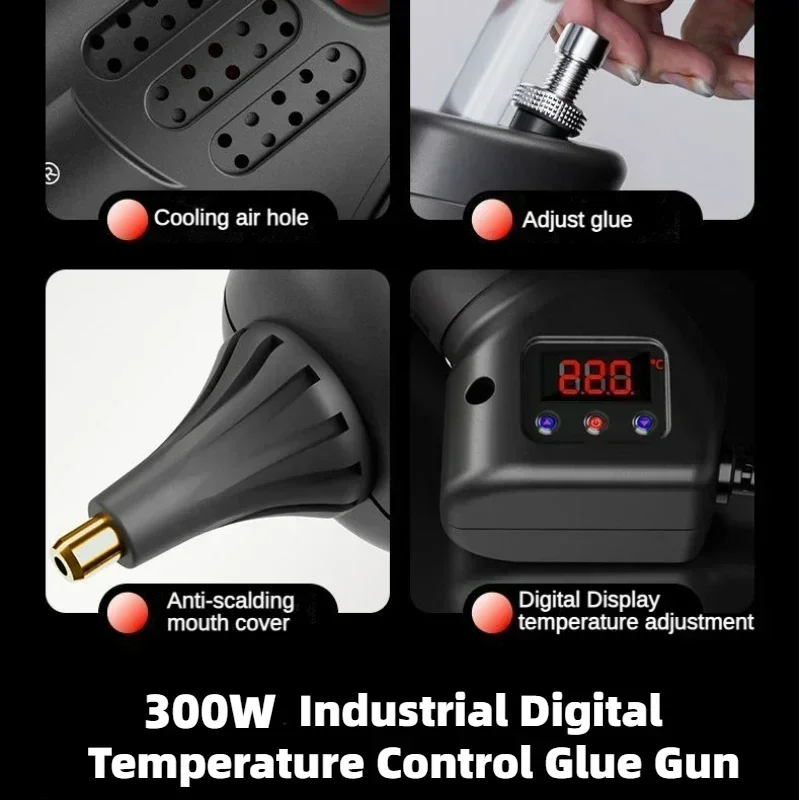 300W Digital Hot Silicone Gun with Replaceable Nozzle and 11mm Stick Adjustable Temp Professional Glue Gun Fast Heating for DIY