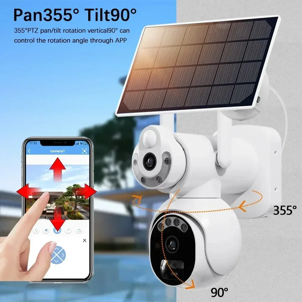 4K WiFi PTZ Camera 8MP HD Solar Panel Dual Lens Outdoor Monitoring CCTV Camera Smart Home Two-Way Intrusion Alarm Long Standby