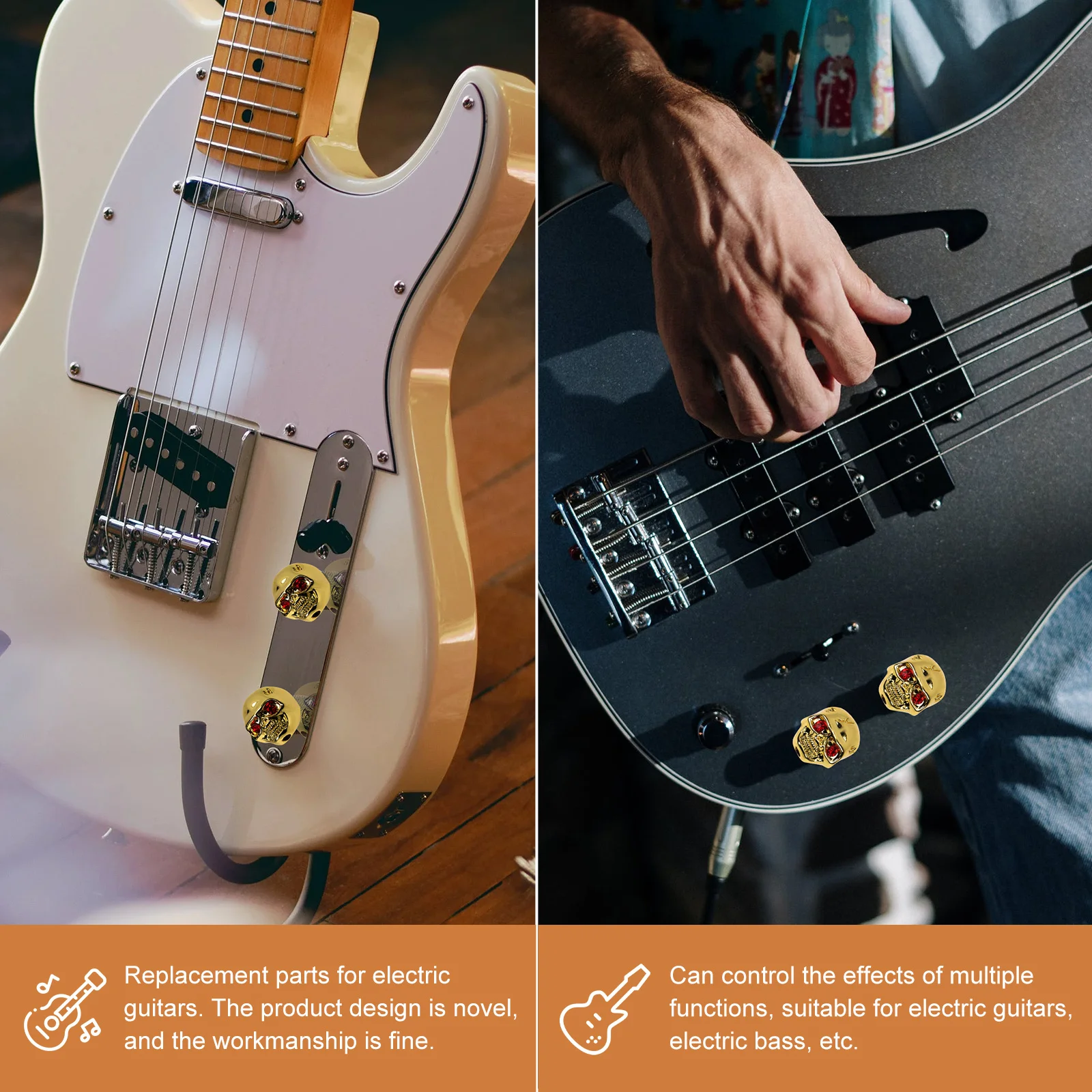 ปุ่มควบคุมระดับเสียงกีตาร์รูปหัวกะโหลก โพเทนชิโอมิเตอร์โลหะ สำหรับเครื่องขยายเสียงเบสไฟฟ้า ปุ่มหมุนเบส ปุ่มกีตาร์
